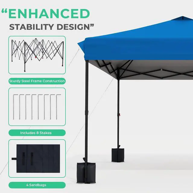 Alt view image 7 of 7 - JEAREY 10x10 Pop Up Canopy Tent, Easy Up Outdoor Market Canopy, Royal-Blue | Center Lock, 1-push setup, silver-coated top, wheeled bag, 4 sandbags, 8 stakes for beach, markets, camping, sports events