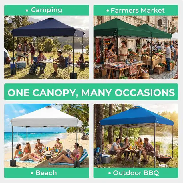 Alt view image 4 of 7 - JEAREY 10x10 Pop Up Canopy Tent, Easy Up Outdoor Market Canopy, Royal-Blue | Center Lock, 1-push setup, silver-coated top, wheeled bag, 4 sandbags, 8 stakes for beach, markets, camping, sports events