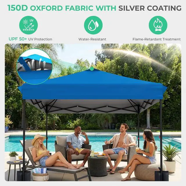 Alt view image 5 of 7 - JEAREY 10x10 Pop Up Canopy Tent, Easy Up Outdoor Market Canopy, Royal-Blue | Center Lock, 1-push setup, silver-coated top, wheeled bag, 4 sandbags, 8 stakes for beach, markets, camping, sports events