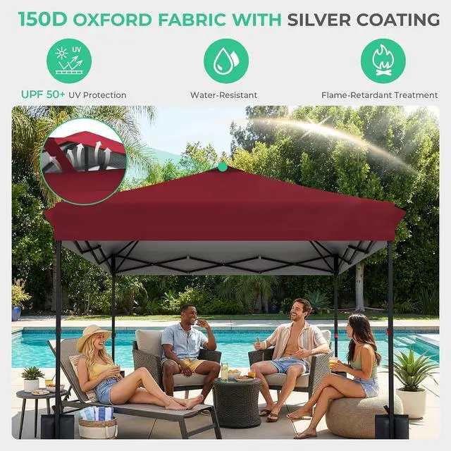 Alt view image 5 of 7 - JEAREY 10x10 Pop Up Canopy Tent, Easy Up Outdoor Market Canopy, Red | Center Lock, 1-push setup, silver-coated top, wheeled bag, 4 sandbags, 8 stakes for beach, markets, camping, sports events