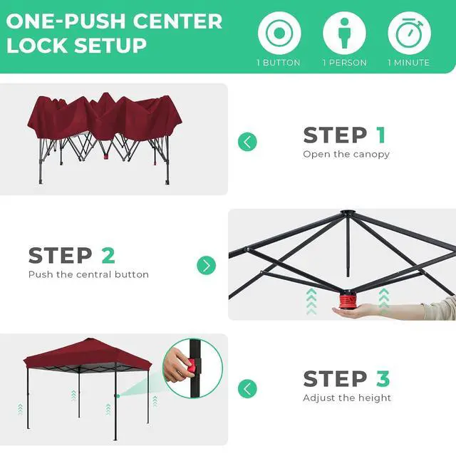 Alt view image 3 of 7 - JEAREY 10x10 Pop Up Canopy Tent, Easy Up Outdoor Market Canopy, Red | Center Lock, 1-push setup, silver-coated top, wheeled bag, 4 sandbags, 8 stakes for beach, markets, camping, sports events