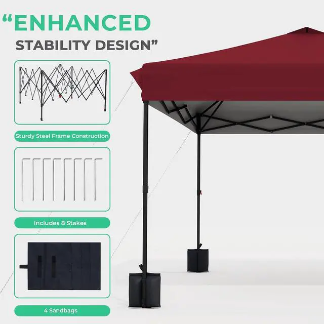 Alt view image 7 of 7 - JEAREY 10x10 Pop Up Canopy Tent, Easy Up Outdoor Market Canopy, Red | Center Lock, 1-push setup, silver-coated top, wheeled bag, 4 sandbags, 8 stakes for beach, markets, camping, sports events