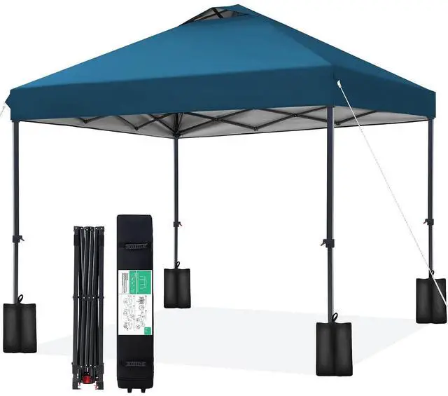 Main image of JEAREY 10x10 Pop Up Canopy Tent, Easy Up Outdoor Market Canopy, Lake Blue | Center Lock, 1-push setup, silver-coated top, wheeled bag, 4 sandbags, 8 stakes for beach, markets, camping, sports events