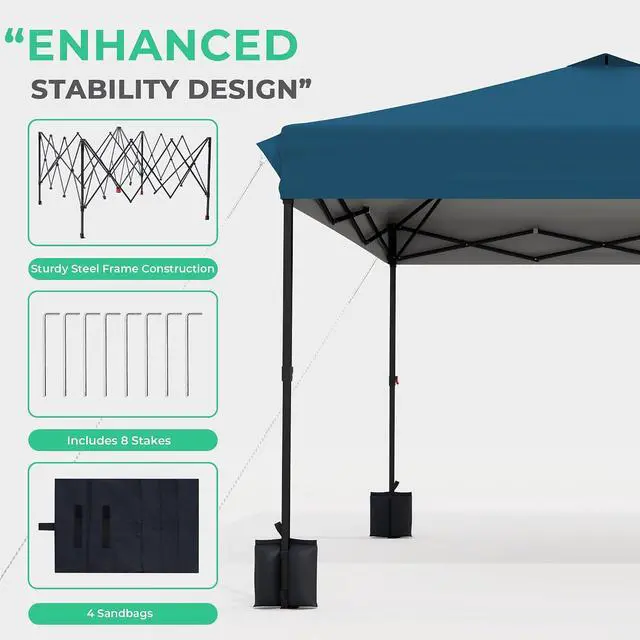 Alt view image 7 of 7 - JEAREY 10x10 Pop Up Canopy Tent, Easy Up Outdoor Market Canopy, Lake Blue | Center Lock, 1-push setup, silver-coated top, wheeled bag, 4 sandbags, 8 stakes for beach, markets, camping, sports events