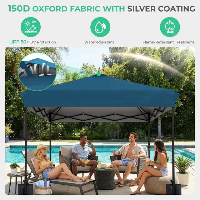 Alt view image 5 of 7 - JEAREY 10x10 Pop Up Canopy Tent, Easy Up Outdoor Market Canopy, Lake Blue | Center Lock, 1-push setup, silver-coated top, wheeled bag, 4 sandbags, 8 stakes for beach, markets, camping, sports events