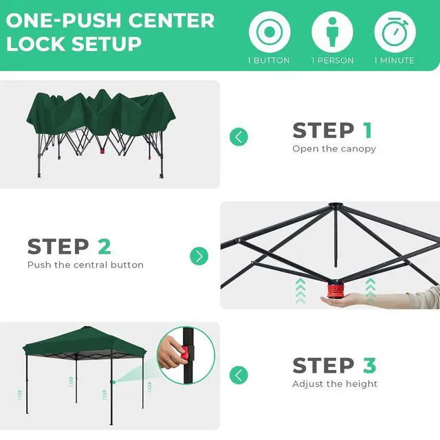 Alt view image 3 of 7 - JEAREY 10x10 Pop Up Canopy Tent, Easy Up Outdoor Market Canopy, Dark-Green | Center Lock, 1-push setup, silver-coated top, wheeled bag, 4 sandbags, 8 stakes for beach, markets, camping, sports events