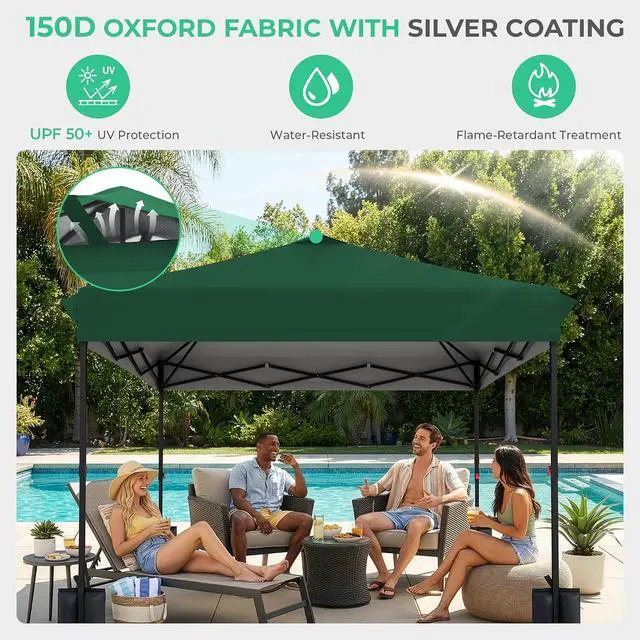 Alt view image 5 of 7 - JEAREY 10x10 Pop Up Canopy Tent, Easy Up Outdoor Market Canopy, Dark-Green | Center Lock, 1-push setup, silver-coated top, wheeled bag, 4 sandbags, 8 stakes for beach, markets, camping, sports events