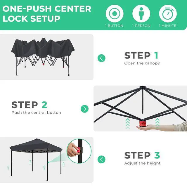 Alt view image 3 of 7 - JEAREY 10x10 Pop Up Canopy Tent, Easy Up Outdoor Market Canopy, Gray | Center Lock, 1-push setup, silver-coated top, wheeled bag, 4 sandbags, 8 stakes for beach, markets, camping, sports events