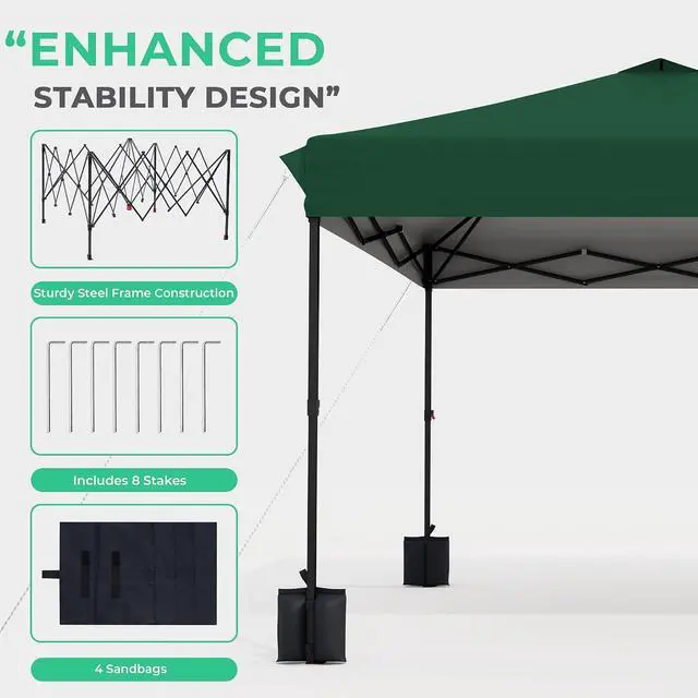 Alt view image 7 of 7 - JEAREY 10x10 Pop Up Canopy Tent, Easy Up Outdoor Market Canopy, Dark-Green | Center Lock, 1-push setup, silver-coated top, wheeled bag, 4 sandbags, 8 stakes for beach, markets, camping, sports events