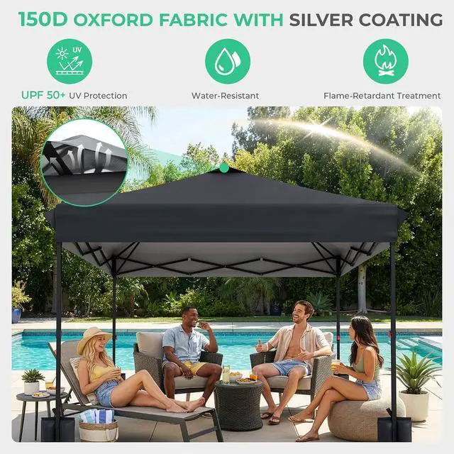 Alt view image 5 of 7 - JEAREY 10x10 Pop Up Canopy Tent, Easy Up Outdoor Market Canopy, Gray | Center Lock, 1-push setup, silver-coated top, wheeled bag, 4 sandbags, 8 stakes for beach, markets, camping, sports events