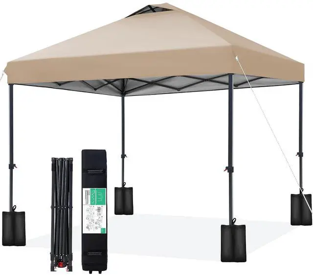 Main image of JEAREY 10x10 Pop Up Canopy Tent, Easy Up Outdoor Market Canopy, Beige | Center Lock, 1-push setup, silver-coated top, wheeled bag, 4 sandbags, 8 stakes for beach, markets, camping, sports events