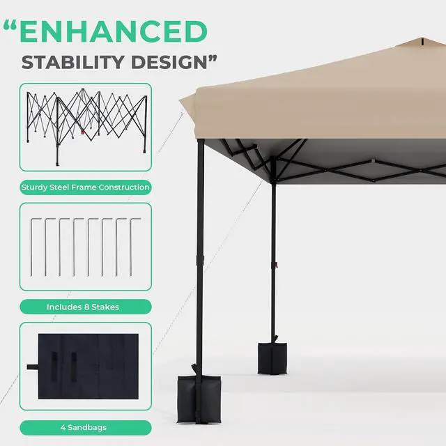 Alt view image 7 of 7 - JEAREY 10x10 Pop Up Canopy Tent, Easy Up Outdoor Market Canopy, Beige | Center Lock, 1-push setup, silver-coated top, wheeled bag, 4 sandbags, 8 stakes for beach, markets, camping, sports events