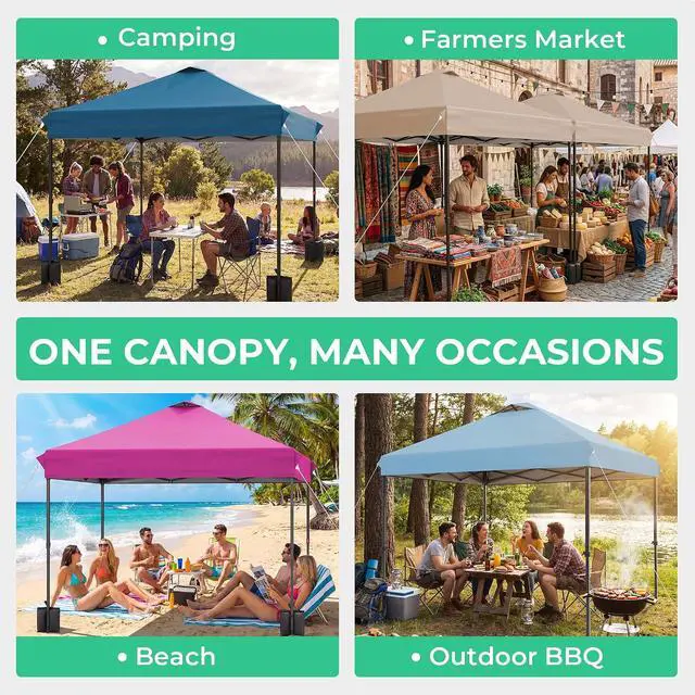 Alt view image 4 of 7 - JEAREY 10x10 Pop Up Canopy Tent, Easy Up Outdoor Market Canopy, Rose Pink | Center Lock, 1-push setup, silver-coated top, wheeled bag, 4 sandbags, 8 stakes for beach, markets, camping, sports events