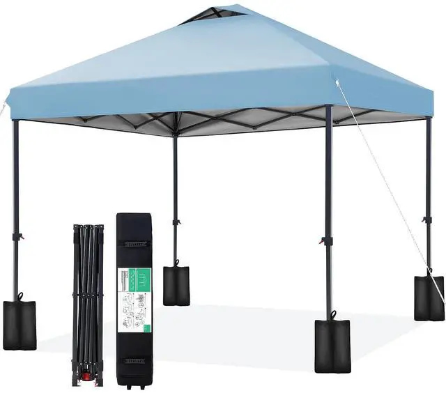 Main image of JEAREY 10x10 Pop Up Canopy Tent, Easy Up Outdoor Market Canopy, Light Blue | Center Lock, 1-push setup, silver-coated top, wheeled bag, 4 sandbags, 8 stakes for beach, markets, camping, sports events