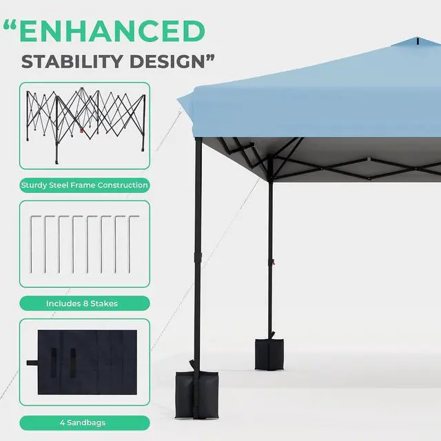 Alt view image 7 of 7 - JEAREY 10x10 Pop Up Canopy Tent, Easy Up Outdoor Market Canopy, Light Blue | Center Lock, 1-push setup, silver-coated top, wheeled bag, 4 sandbags, 8 stakes for beach, markets, camping, sports events