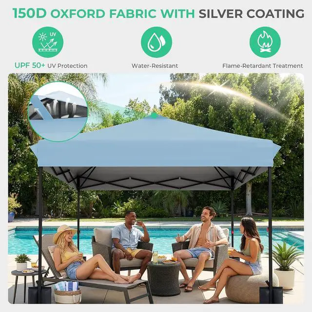 Alt view image 5 of 7 - JEAREY 10x10 Pop Up Canopy Tent, Easy Up Outdoor Market Canopy, Light Blue | Center Lock, 1-push setup, silver-coated top, wheeled bag, 4 sandbags, 8 stakes for beach, markets, camping, sports events