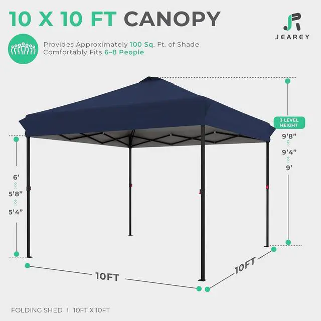 Alt view image 2 of 7 - JEAREY 10x10 Pop Up Canopy Tent, Easy Up Outdoor Market Canopy, Navy-Blue | Center Lock, 1-push setup, silver-coated top, wheeled bag, 4 sandbags, 8 stakes for beach, markets, camping, sports events