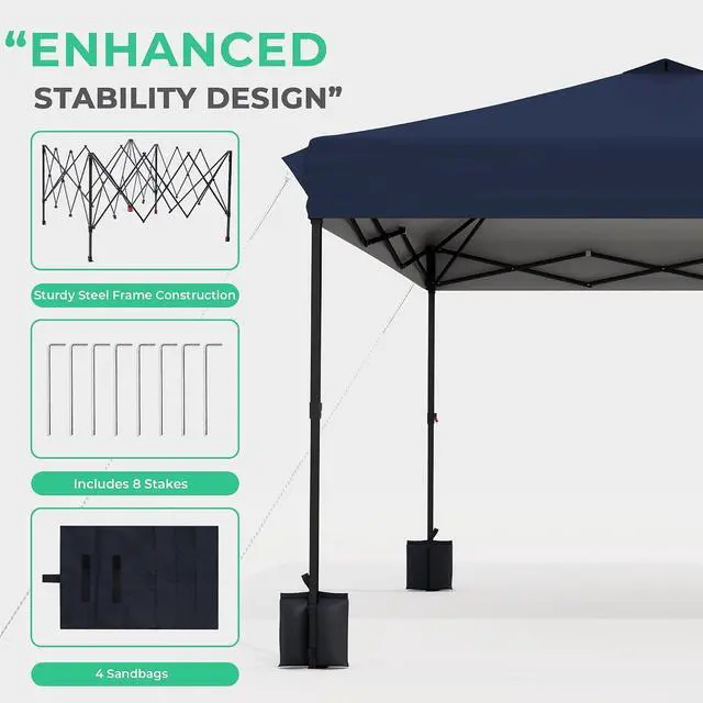 Alt view image 7 of 7 - JEAREY 10x10 Pop Up Canopy Tent, Easy Up Outdoor Market Canopy, Navy-Blue | Center Lock, 1-push setup, silver-coated top, wheeled bag, 4 sandbags, 8 stakes for beach, markets, camping, sports events