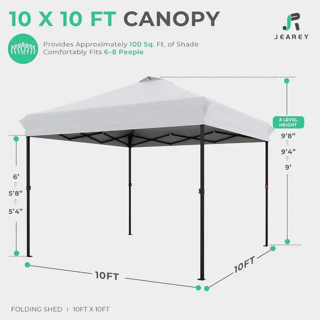 Alt view image 2 of 7 - JEAREY 10x10 Pop Up Canopy Tent, Easy Up Outdoor Market Canopy, Off-White | Center Lock, 1-push setup, silver-coated top, wheeled bag, 4 sandbags, 8 stakes for beach, markets, camping, sports events
