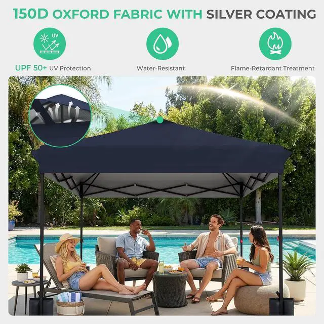 Alt view image 5 of 7 - JEAREY 10x10 Pop Up Canopy Tent, Easy Up Outdoor Market Canopy, Navy-Blue | Center Lock, 1-push setup, silver-coated top, wheeled bag, 4 sandbags, 8 stakes for beach, markets, camping, sports events