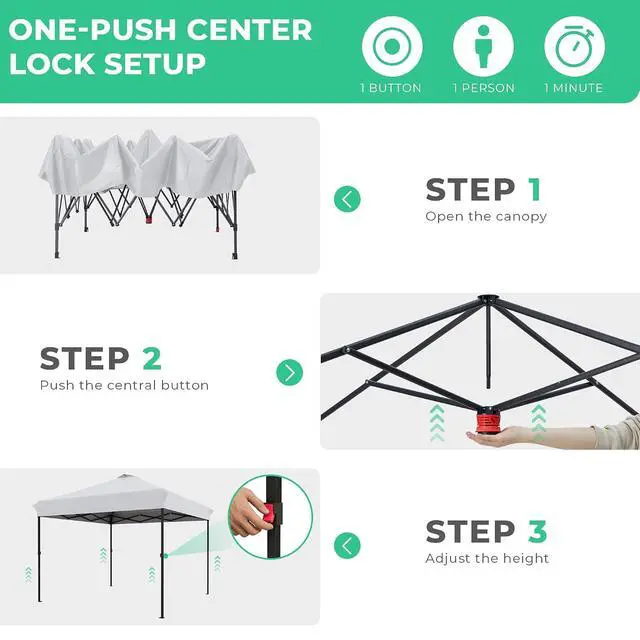 Alt view image 3 of 7 - JEAREY 10x10 Pop Up Canopy Tent, Easy Up Outdoor Market Canopy, Off-White | Center Lock, 1-push setup, silver-coated top, wheeled bag, 4 sandbags, 8 stakes for beach, markets, camping, sports events