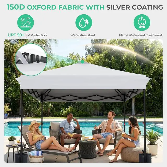 Alt view image 5 of 7 - JEAREY 10x10 Pop Up Canopy Tent, Easy Up Outdoor Market Canopy, Off-White | Center Lock, 1-push setup, silver-coated top, wheeled bag, 4 sandbags, 8 stakes for beach, markets, camping, sports events