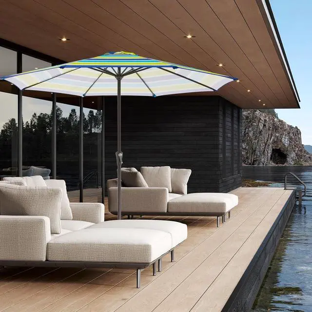Alt view image 2 of 7 - JEAREY 11' Patio Umbrellas Outdoor Table Umbrella, Blue Green Striped | Market Umbrella with 8 Sturdy Ribs, UV Protection Windproof for Garden, Deck, Backyard, Pool