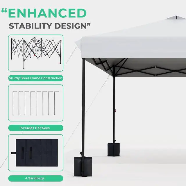 Alt view image 7 of 7 - JEAREY 10x10 Pop Up Canopy Tent, Easy Up Outdoor Market Canopy, Off-White | Center Lock, 1-push setup, silver-coated top, wheeled bag, 4 sandbags, 8 stakes for beach, markets, camping, sports events