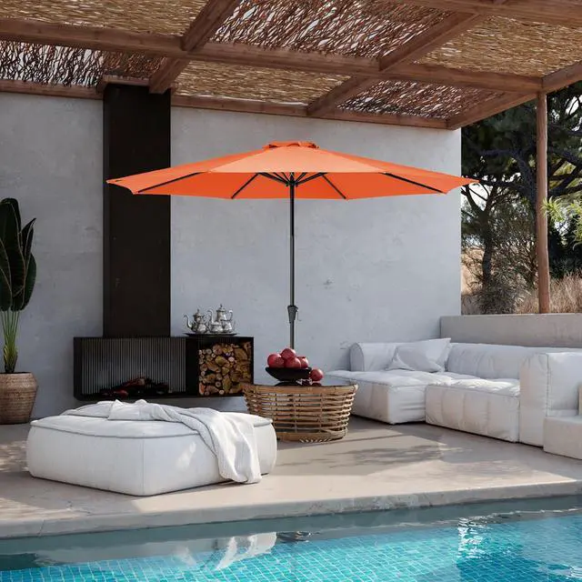 Alt view image 6 of 7 - JEAREY 11' Patio Umbrellas Outdoor Table Umbrella, Orange | Market Umbrella with 8 Sturdy Ribs, UV Protection Windproof for Garden, Deck, Backyard, Pool