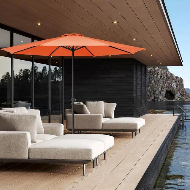Alt view image 7 of 7 - JEAREY 11' Patio Umbrellas Outdoor Table Umbrella, Orange | Market Umbrella with 8 Sturdy Ribs, UV Protection Windproof for Garden, Deck, Backyard, Pool