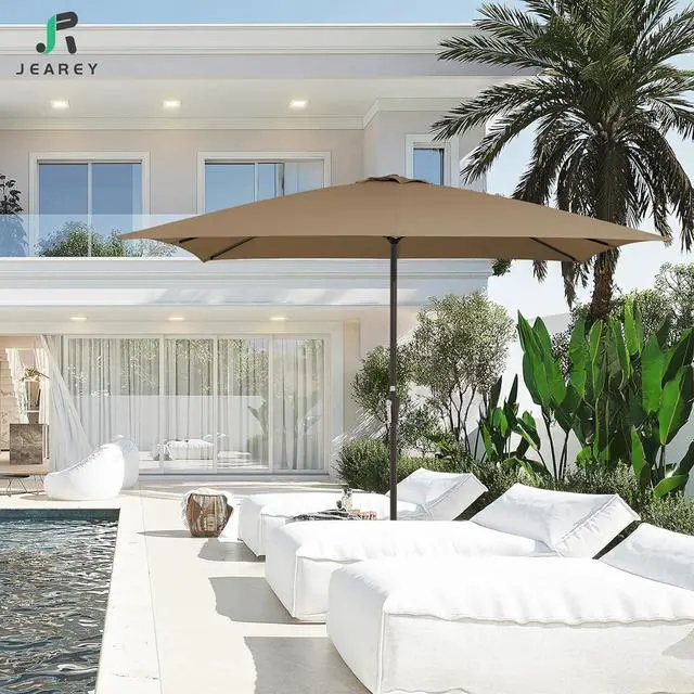 Alt view image 2 of 7 - JEAREY 8 * 10' Patio Umbrellas Outdoor Table Umbrella, Sand | Market Umbrella with 8 Sturdy Ribs, UV Protection Windproof for Garden, Deck, Backyard, Pool
