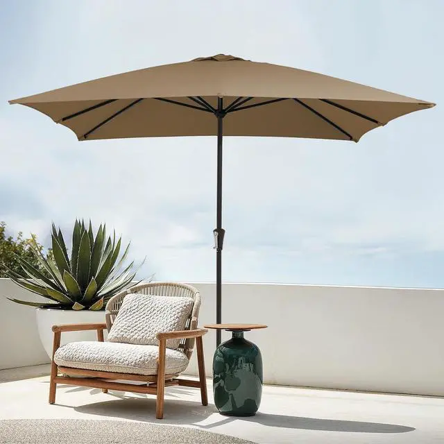 Alt view image 7 of 7 - JEAREY 8 * 10' Patio Umbrellas Outdoor Table Umbrella, Sand | Market Umbrella with 8 Sturdy Ribs, UV Protection Windproof for Garden, Deck, Backyard, Pool