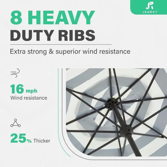 Alt view image 5 of 7 - JEAREY 11' Patio Umbrellas Outdoor Table Umbrella, Beige & Black Striped | Market Umbrella with 8 Sturdy Ribs, UV Protection Windproof for Garden, Deck, Backyard, Pool