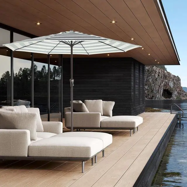 Alt view image 7 of 7 - JEAREY 11' Patio Umbrellas Outdoor Table Umbrella, Beige & Black Striped | Market Umbrella with 8 Sturdy Ribs, UV Protection Windproof for Garden, Deck, Backyard, Pool