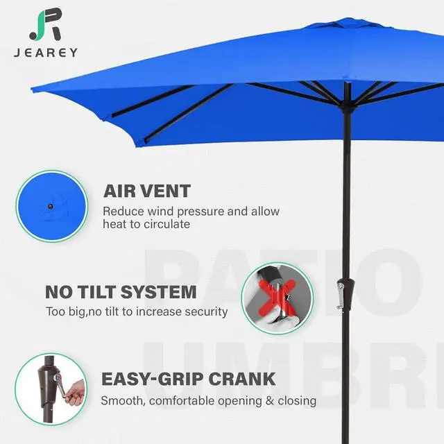 Alt view image 6 of 6 - JEAREY 8 * 10' Patio Umbrellas Outdoor Table Umbrella, Royal Blue | Market Umbrella with 8 Sturdy Ribs, UV Protection Windproof for Garden, Deck, Backyard, Pool