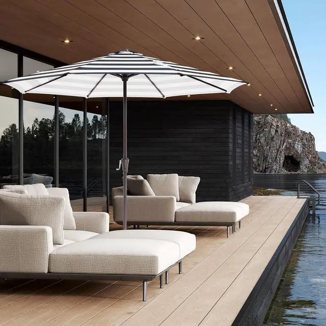 Alt view image 2 of 7 - JEAREY 11' Patio Umbrellas Outdoor Table Umbrella, Black Striped | Market Umbrella with 8 Sturdy Ribs, UV Protection Windproof for Garden, Deck, Backyard, Pool