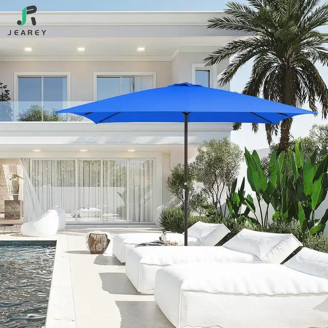Alt view image 2 of 6 - JEAREY 8 * 10' Patio Umbrellas Outdoor Table Umbrella, Royal Blue | Market Umbrella with 8 Sturdy Ribs, UV Protection Windproof for Garden, Deck, Backyard, Pool