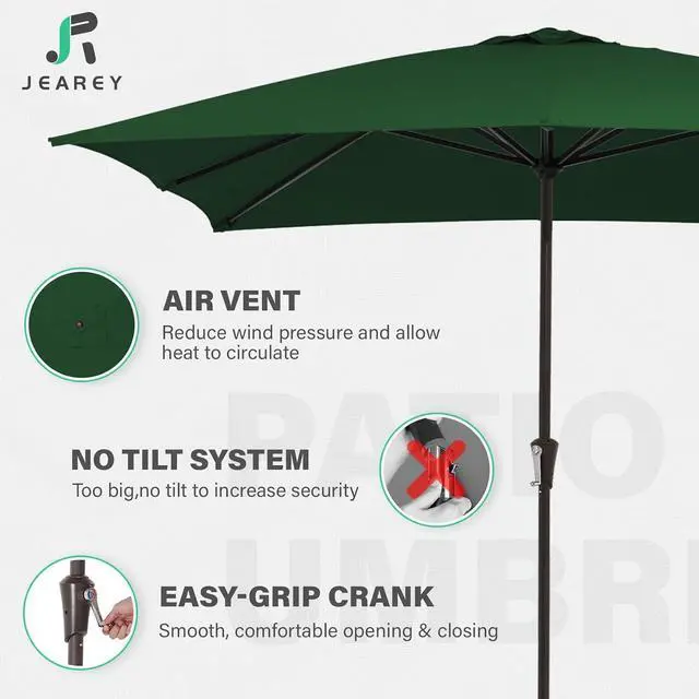 Alt view image 3 of 7 - JEAREY 8 * 10' Patio Umbrellas Outdoor Table Umbrella, Dark Green | Market Umbrella with 8 Sturdy Ribs, UV Protection Windproof for Garden, Deck, Backyard, Pool