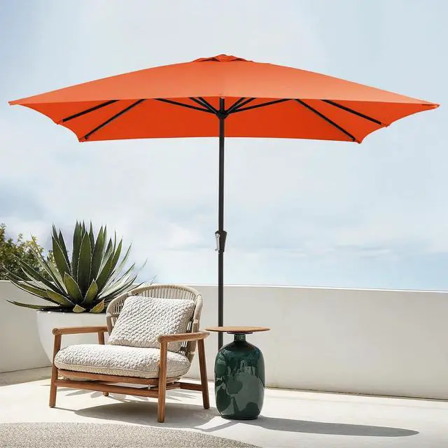 Alt view image 2 of 7 - JEAREY 8 * 10' Patio Umbrellas Outdoor Table Umbrella, Orange | Market Umbrella with 8 Sturdy Ribs, UV Protection Windproof for Garden, Deck, Backyard, Pool