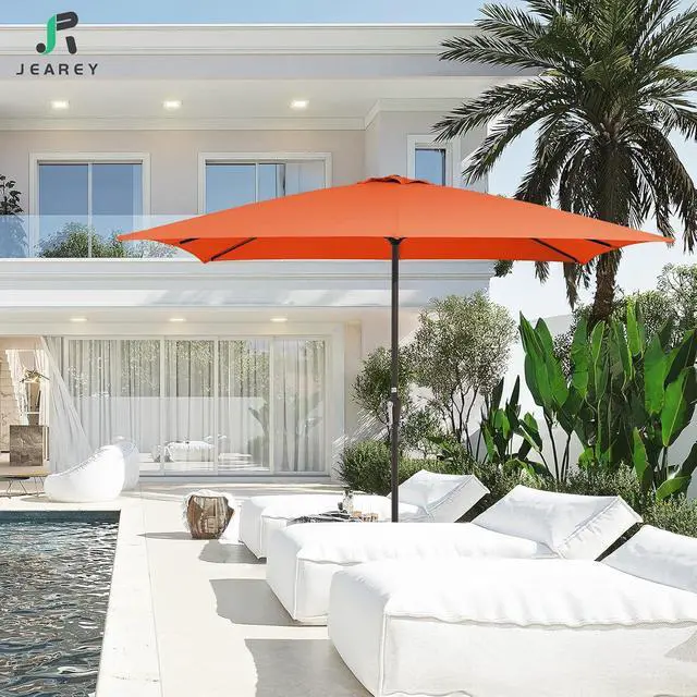 Alt view image 6 of 7 - JEAREY 8 * 10' Patio Umbrellas Outdoor Table Umbrella, Orange | Market Umbrella with 8 Sturdy Ribs, UV Protection Windproof for Garden, Deck, Backyard, Pool