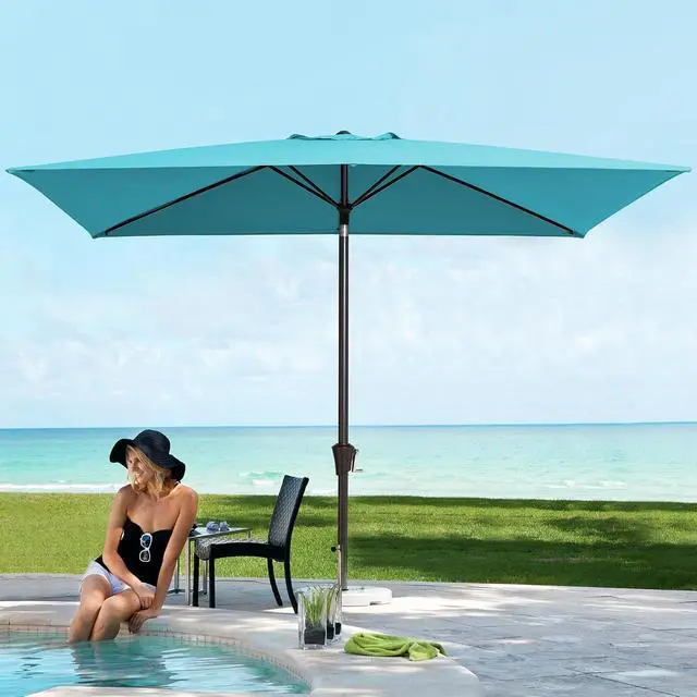 Alt view image 2 of 7 - JEAREY 6.5x10ft Olefin Rectangular Patio Umbrella, Lake Blue | Rectangle Outdoor Umbrellas with Auto Tilt Crank System, Fade-Resistant Market Table Umbrella for Pool, Deck, Garden and Yard