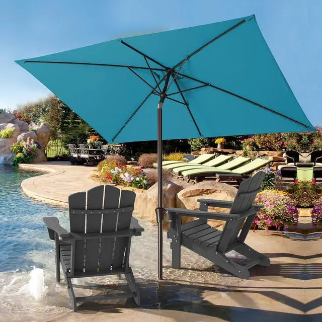 Alt view image 7 of 7 - JEAREY 6.5x10ft Olefin Rectangular Patio Umbrella, Lake Blue | Rectangle Outdoor Umbrellas with Auto Tilt Crank System, Fade-Resistant Market Table Umbrella for Pool, Deck, Garden and Yard