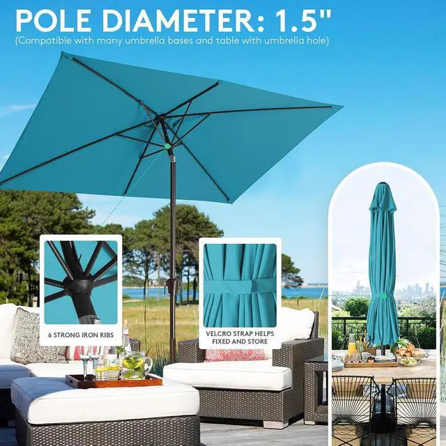 Alt view image 6 of 7 - JEAREY 6.5x10ft Olefin Rectangular Patio Umbrella, Lake Blue | Rectangle Outdoor Umbrellas with Auto Tilt Crank System, Fade-Resistant Market Table Umbrella for Pool, Deck, Garden and Yard
