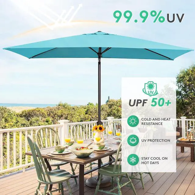 Alt view image 5 of 7 - JEAREY 6.5x10ft Olefin Rectangular Patio Umbrella, Lake Blue | Rectangle Outdoor Umbrellas with Auto Tilt Crank System, Fade-Resistant Market Table Umbrella for Pool, Deck, Garden and Yard