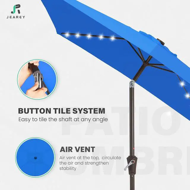 Alt view image 7 of 7 - JEAREY 6.5x10' Rectangle LED Lighted Umbrella Patio Umbrella Outdoor w/Tilt | Solar Market Umbrellas with 6 Sturdy Ribs, UV Protection Waterproof Sunproof for Pool, Deck, Backyard(Royal Blue)