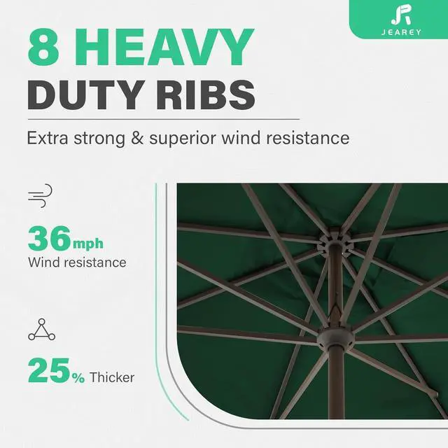 Alt view image 6 of 7 - JEAREY 8x10' Rectangle LED Lighted Umbrella Patio Umbrella Outdoor w/Crank | Solar Market Umbrellas with 8 Sturdy Ribs, UV Protection Waterproof Sunproof for Pool, Deck, Backyard(Dark Green)