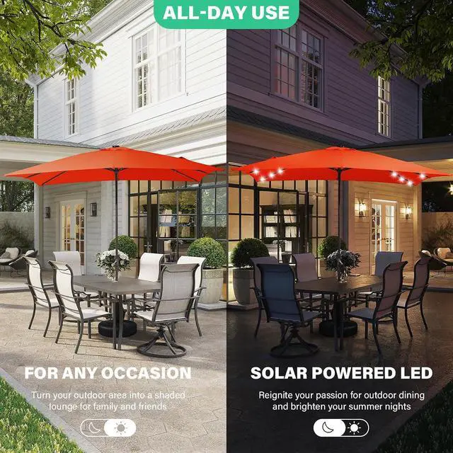 Alt view image 2 of 7 - JEAREY 8x10' Rectangle LED Lighted Umbrella Patio Umbrella Outdoor w/Crank | Solar Market Umbrellas with 8 Sturdy Ribs, UV Protection Waterproof Sunproof for Pool, Deck, Backyard(Orange)