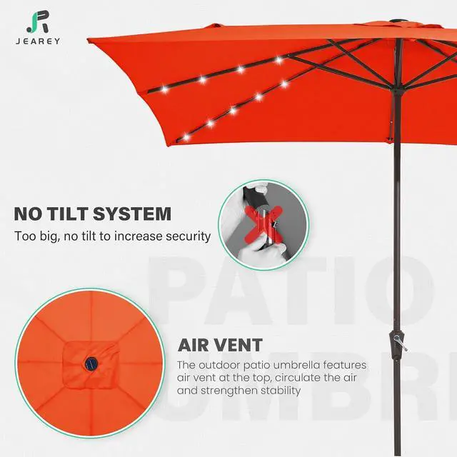 Alt view image 7 of 7 - JEAREY 8x10' Rectangle LED Lighted Umbrella Patio Umbrella Outdoor w/Crank | Solar Market Umbrellas with 8 Sturdy Ribs, UV Protection Waterproof Sunproof for Pool, Deck, Backyard(Orange)