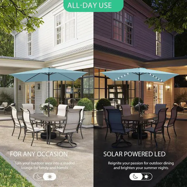 Alt view image 2 of 7 - JEAREY 6.5x10' Rectangle LED Lighted Umbrella Patio Umbrella Outdoor w/Tilt | Solar Market Umbrellas with 6 Sturdy Ribs, UV Protection Waterproof Sunproof for Pool, Deck, Backyard(Lake Blue)
