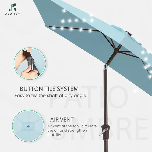 Alt view image 7 of 7 - JEAREY 6.5x10' Rectangle LED Lighted Umbrella Patio Umbrella Outdoor w/Tilt | Solar Market Umbrellas with 6 Sturdy Ribs, UV Protection Waterproof Sunproof for Pool, Deck, Backyard(Lake Blue)